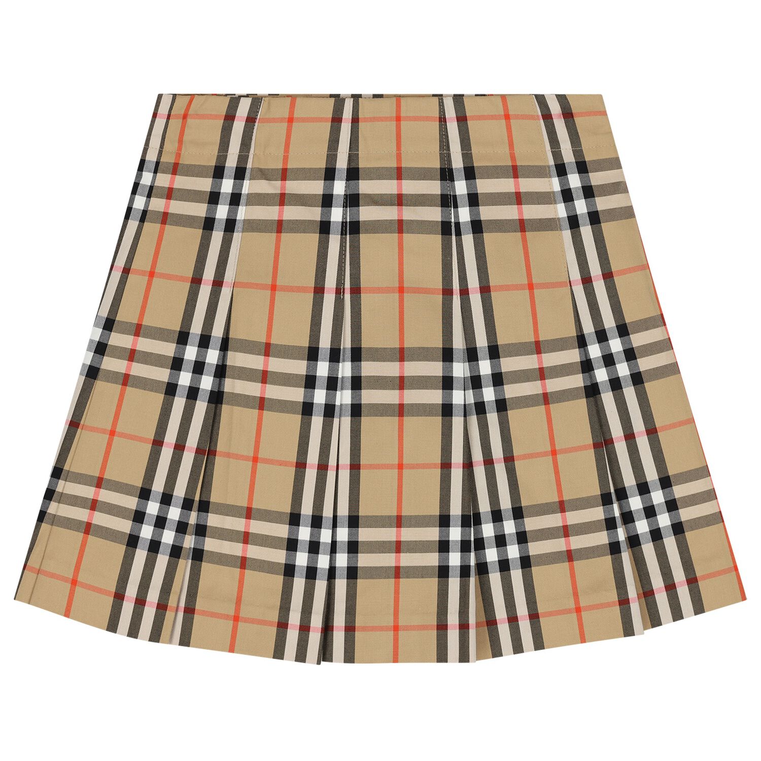 Girls Beige Check Pleated Skirt, 1, hi-res