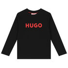 Boys Black Logo Long Sleeve Top, 1, hi-res