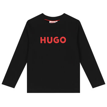 Boys Black Logo Long Sleeve Top