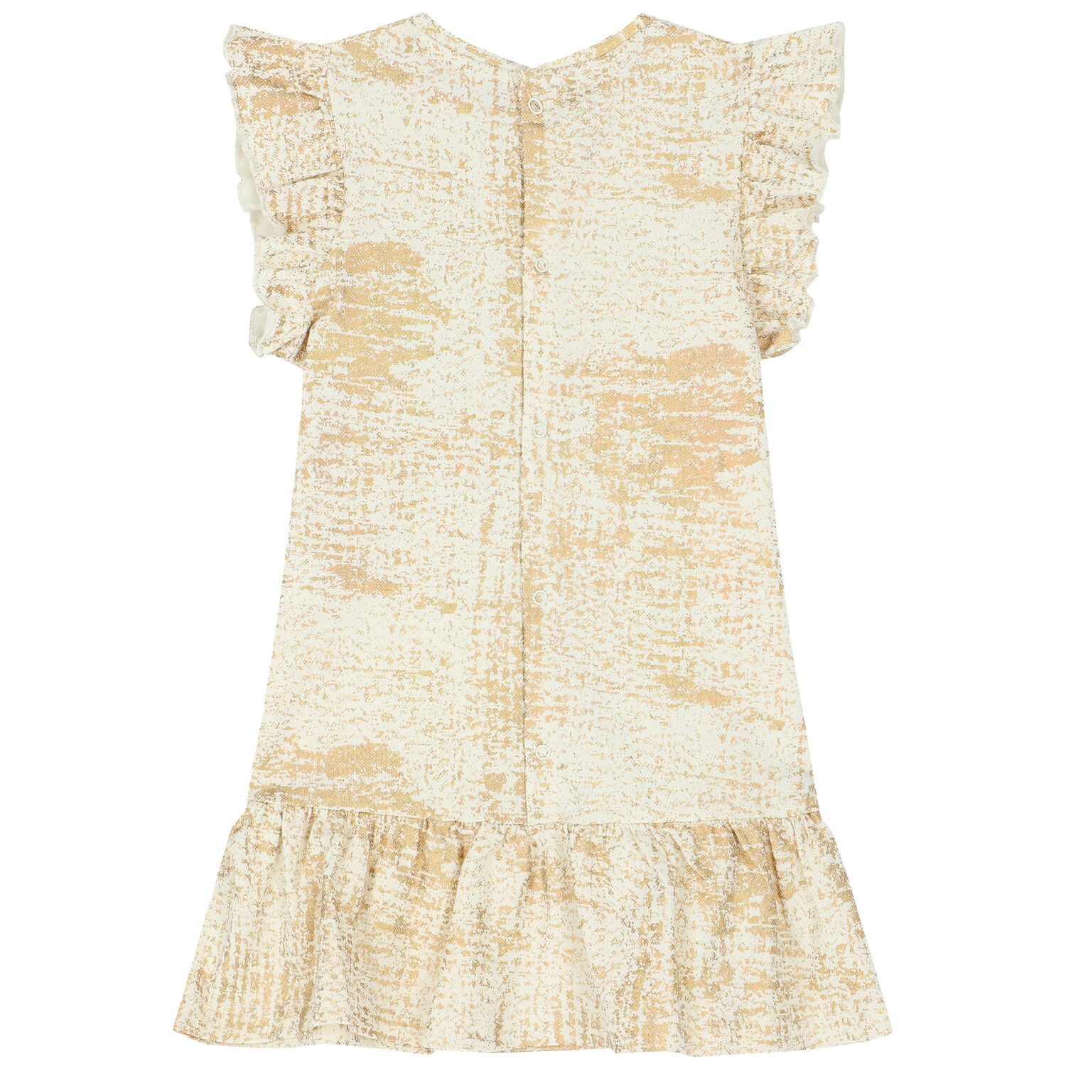 Younger Girls Ivory & Gold Logo Dress, 1, hi-res