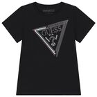 Girls Black Embellished Logo T-Shirt, 3, hi-res
