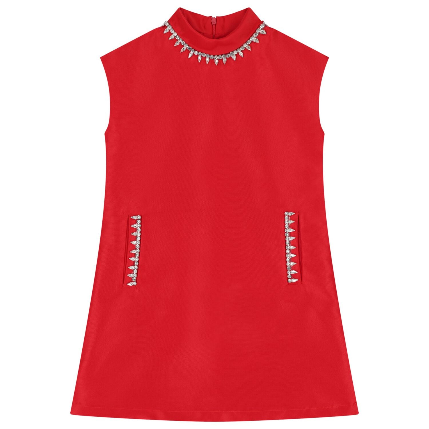 Girls Red Crystal Embellished Dress, 1, hi-res