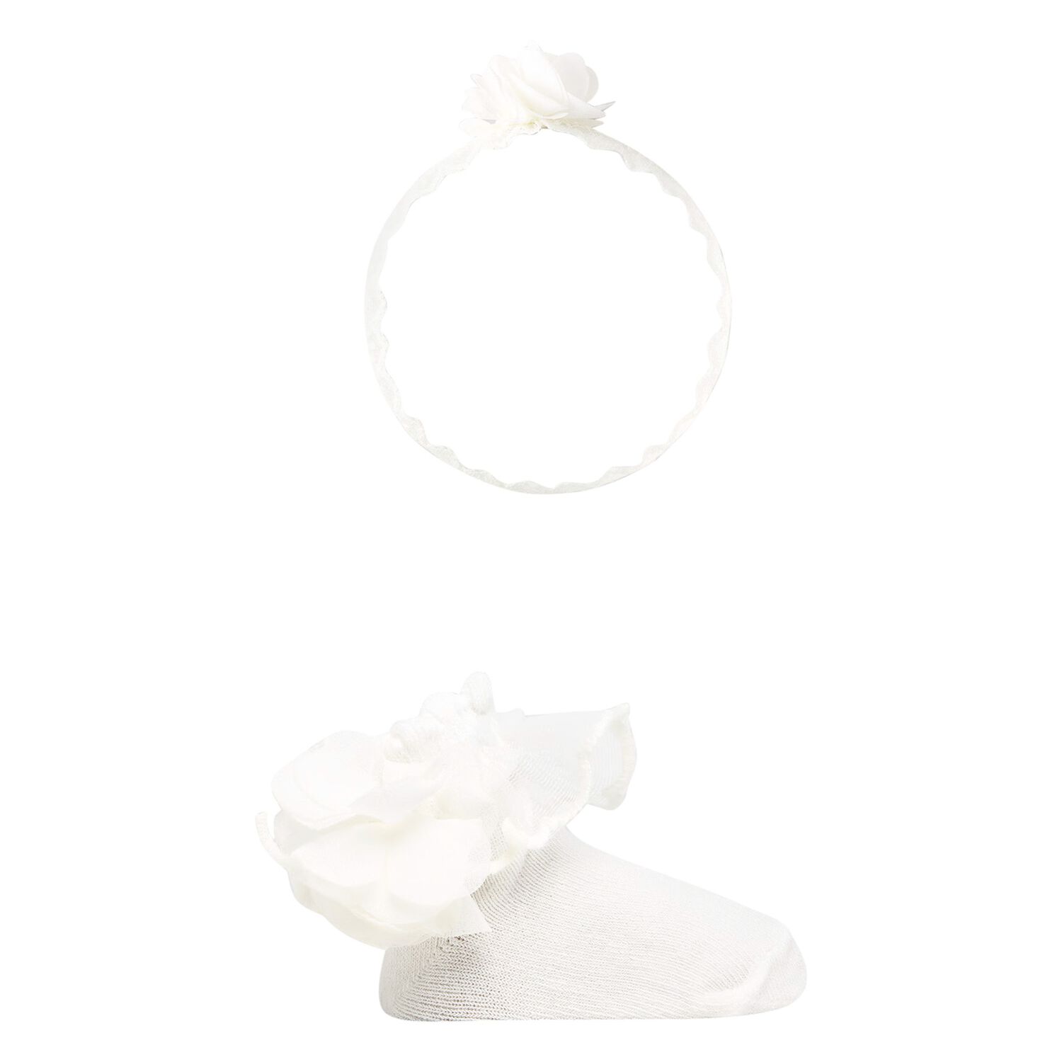 Baby Girls Ivory Headband & Socks Set, 2, hi-res image number null
