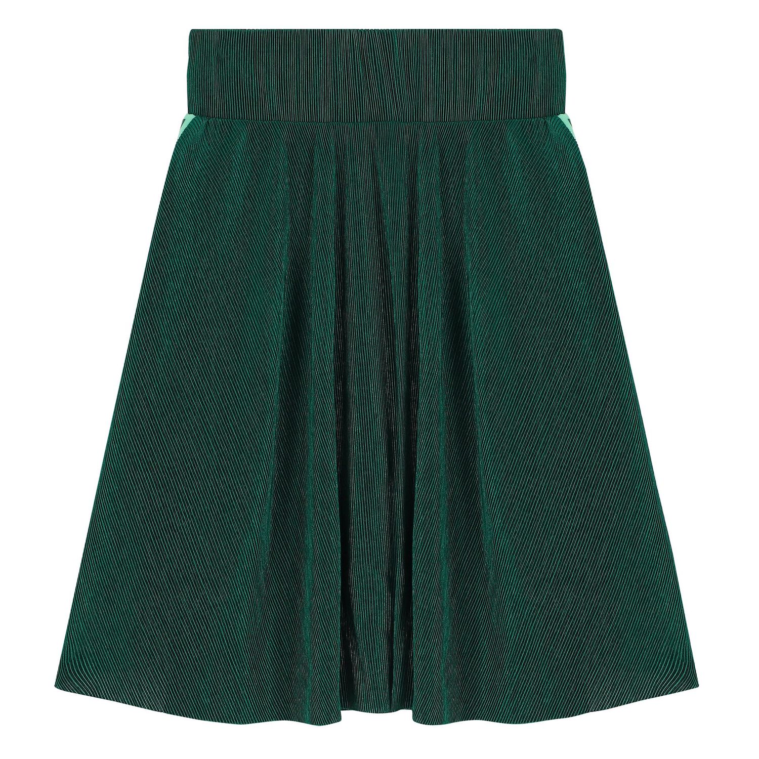 Girls Green Plissé Logo Skirt, 2, hi-res image number null