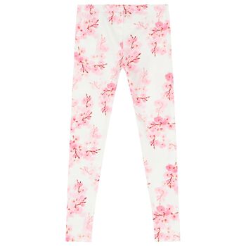 Girls White Logo Cherry Blossoms Leggings