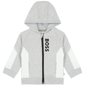Baby Boys Grey Logo Zip-Up Hooded Top