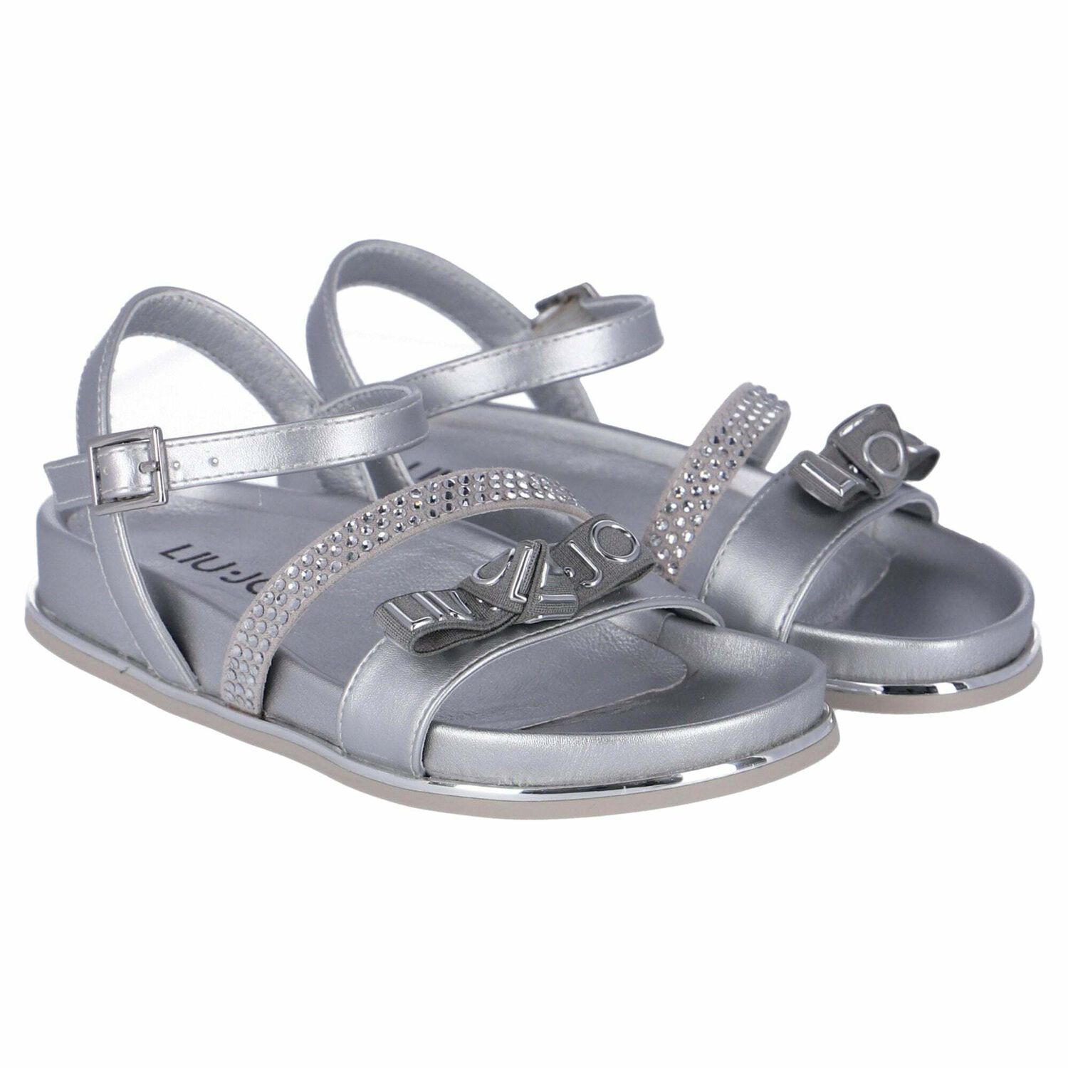Girls Silver Embellished Sandals, 1, hi-res