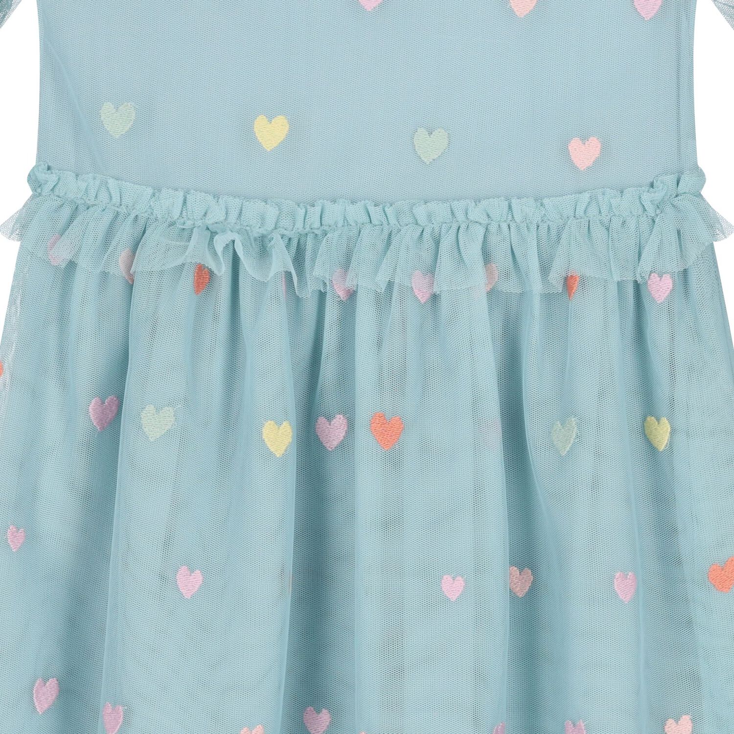 Girls Aqua Hearts Tulle Dress, 1, hi-res