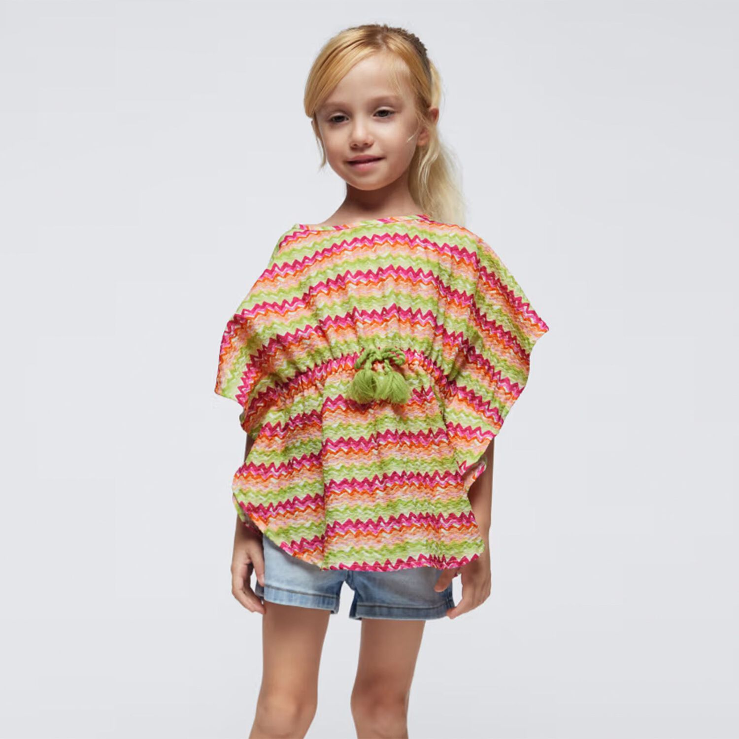 Girls Orange & Green Striped Kaftan, 1, hi-res image number null