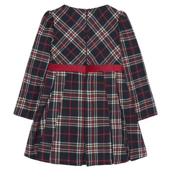 Girls Navy Blue & Red Plaid Dress