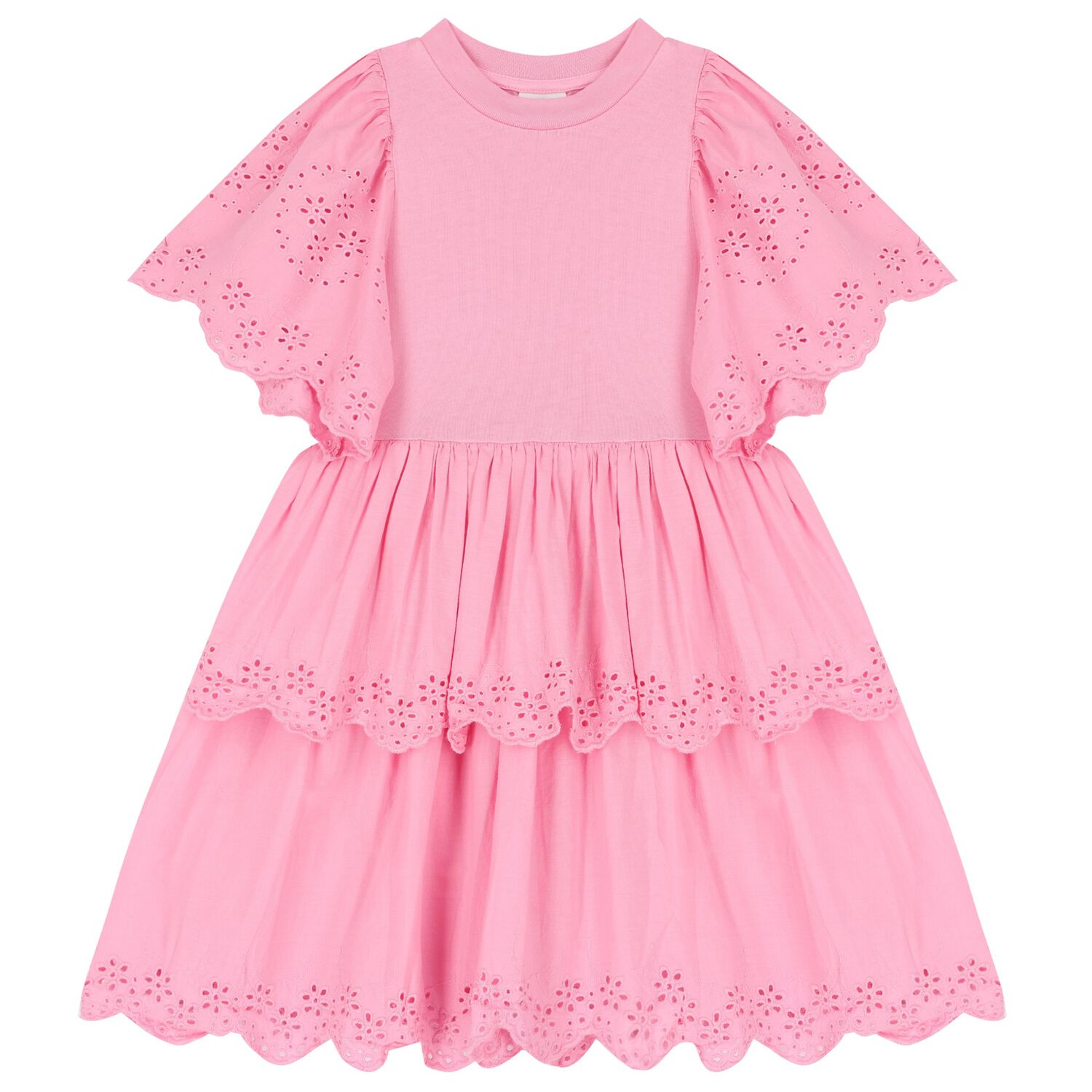 Girls Pink Broderie Anglaise Dress, 1, hi-res image number null