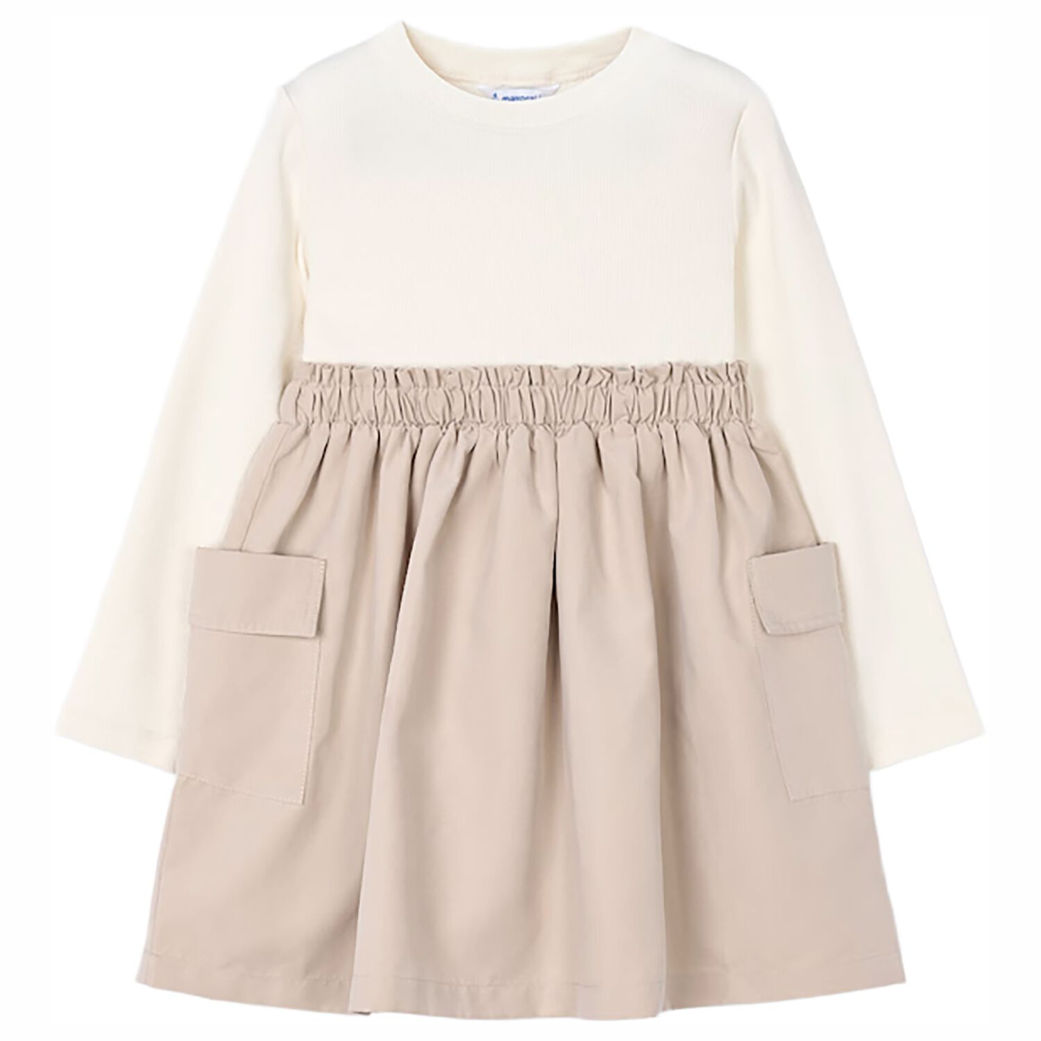 Girls Ivory & Beige Dress, 1, hi-res