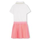Girls White & Neon Pink Pleated Dress, 1, hi-res