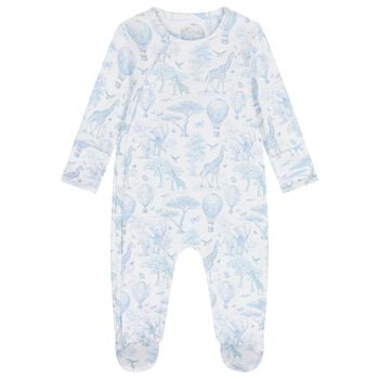Baby Boys White & Blue Africa Babygrow