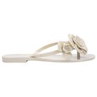 Girls Beige Logo Flower Flip Flops, 1, hi-res