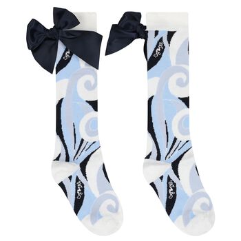 Girls Blue Satin Bow Swirl Socks