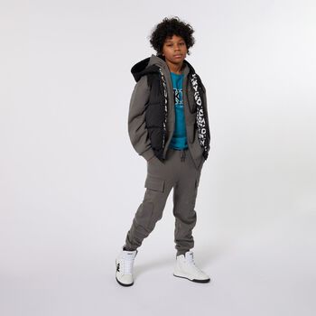 Boys Grey Logo Hooded Zip Up Top