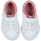 Girls White & Pink Logo Trainers, 1, hi-res