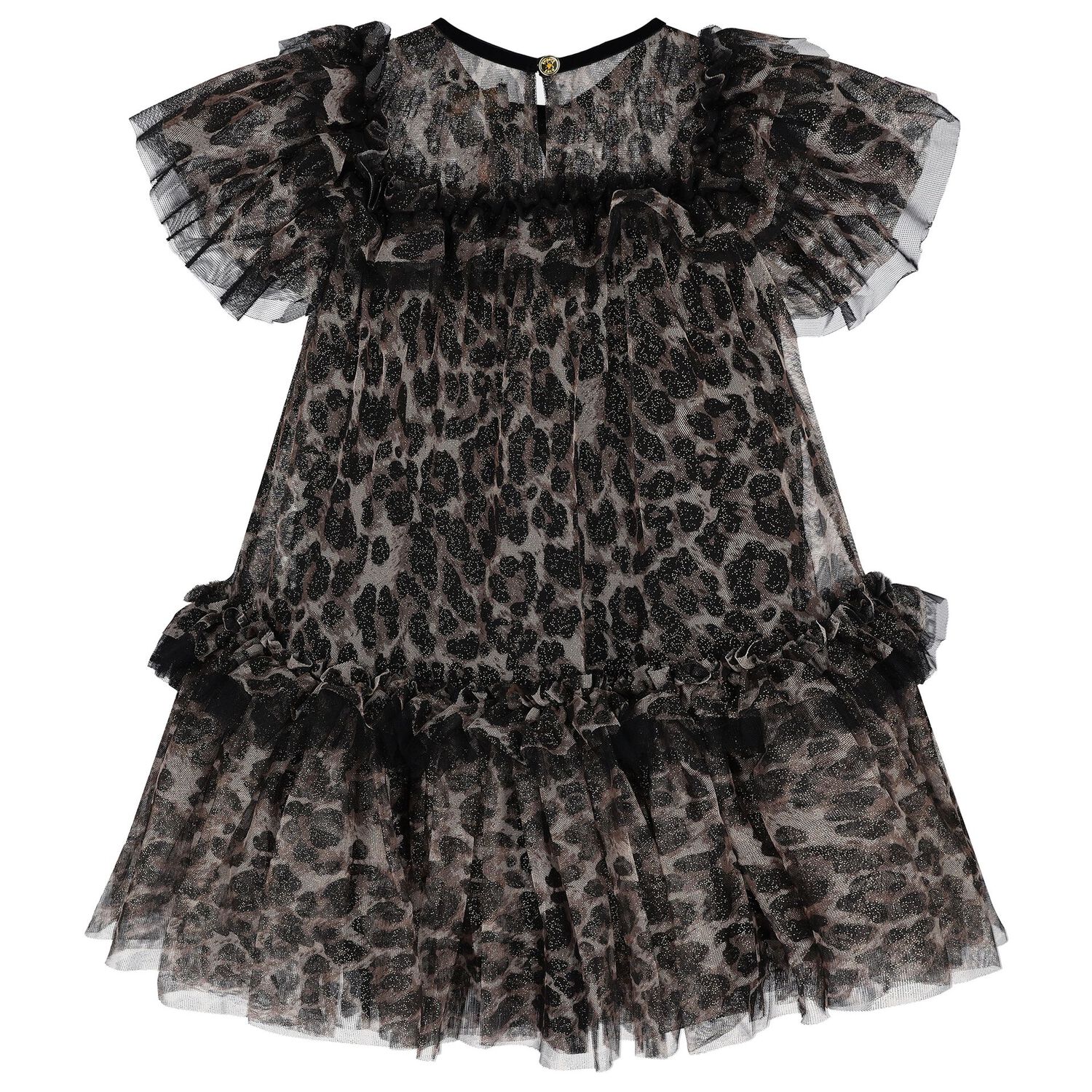 Girls Black & Beige Leopard Tulle Dress, 1, hi-res