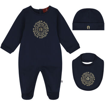 Navy Blue & Gold Logo Babygrow Gift Set