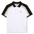 Boys White Logo Polo Shirt, 3, hi-res