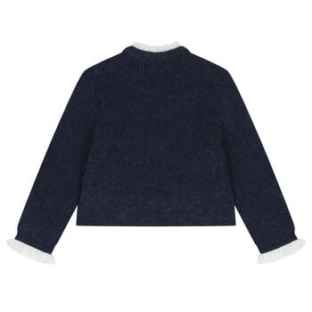 Girls Navy Blue Knitted Sequin Cardigan