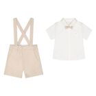 Younger Boys Beige & Ivory Shorts Set, 2, hi-res