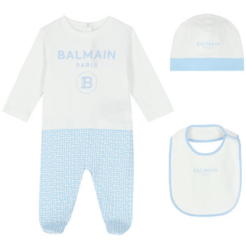 White & Blue Logo Babygrow Set