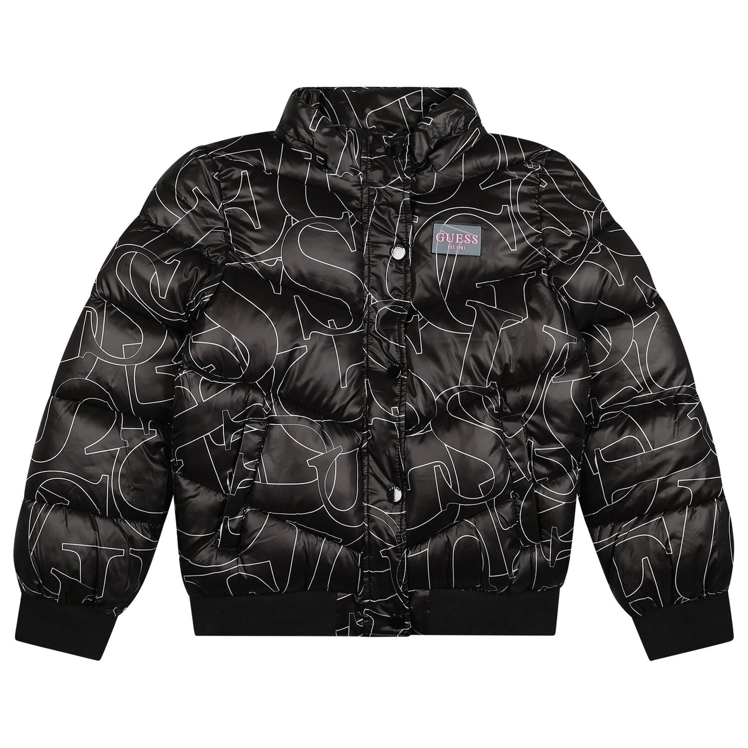 Girls Black Logo Puffer Jacket, 1, hi-res