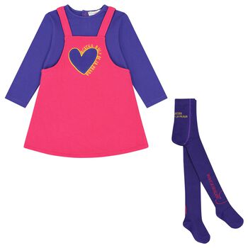 Girls Purple & Pink Heart Dress Set