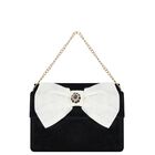 Girls Black & Ivory Bow Velvet Handbag ( 22CM ) , 1, hi-res