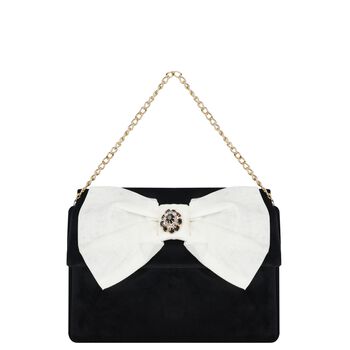 Girls Black & Ivory Bow Velvet Handbag ( 22CM ) 