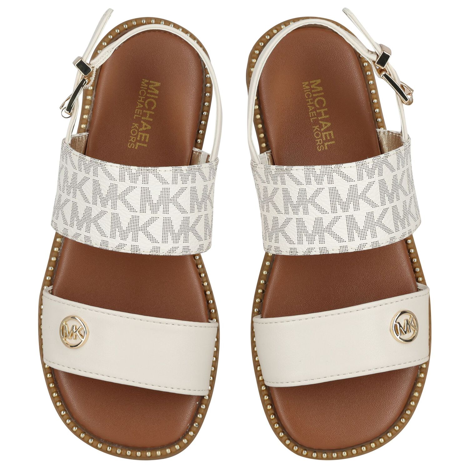 Girls Ivory & Beige Logo Sandals, 1, hi-res