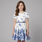 Girls White Floral Satin Dress, 2, hi-res
