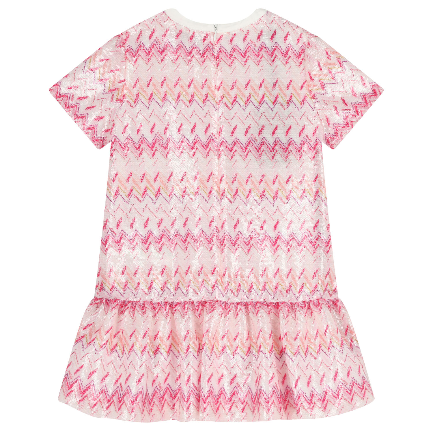 Girls White & Pink Zig Zag Embellished Sequin Dress, 1, hi-res