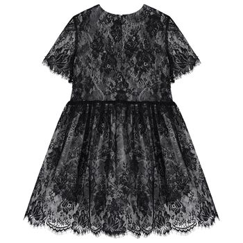 Girls Black Floral Lace Dress