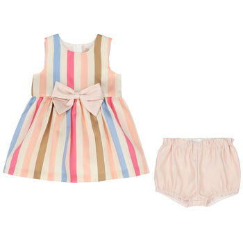 Baby Girls Multi-Colored Striped Dress Set