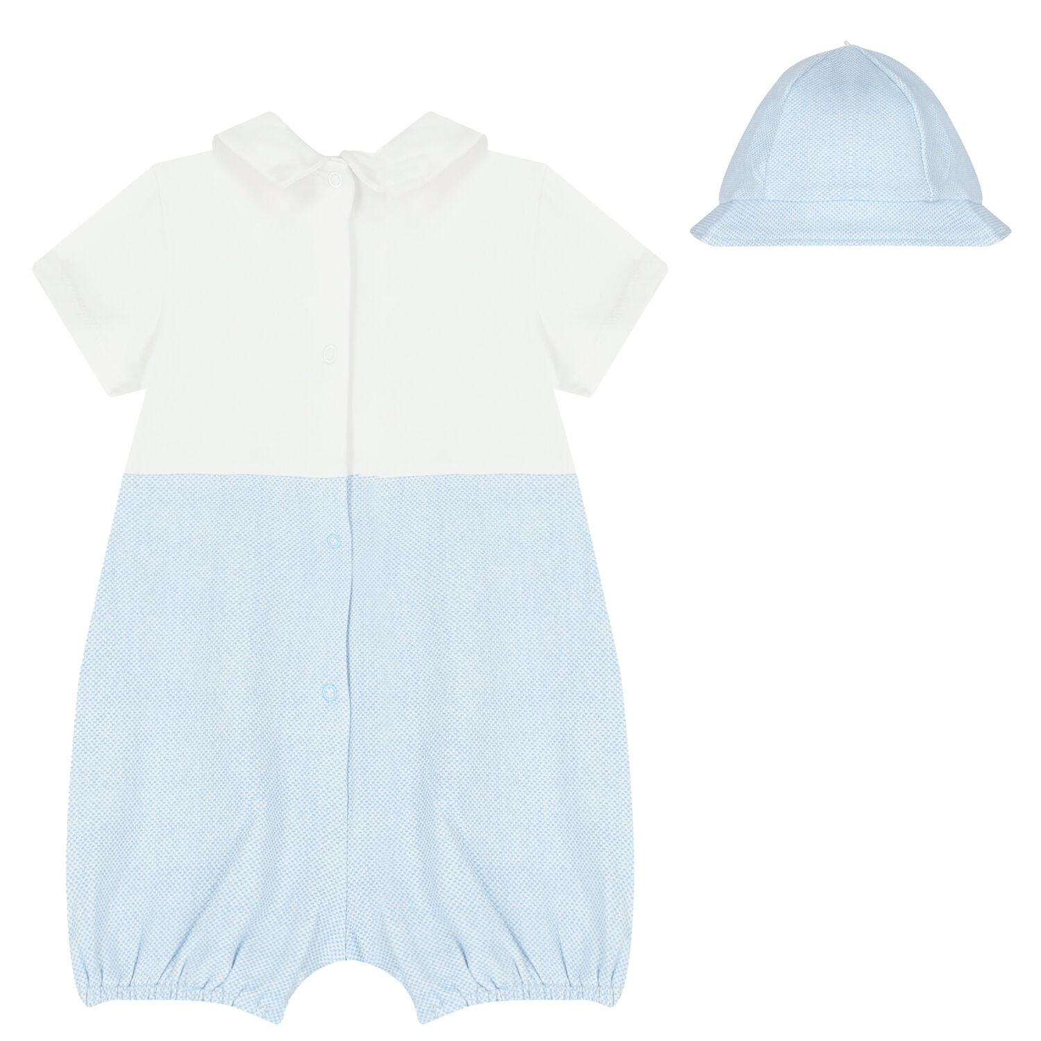 Baby Boys White & Blue Romper & Hat Set, 3, hi-res