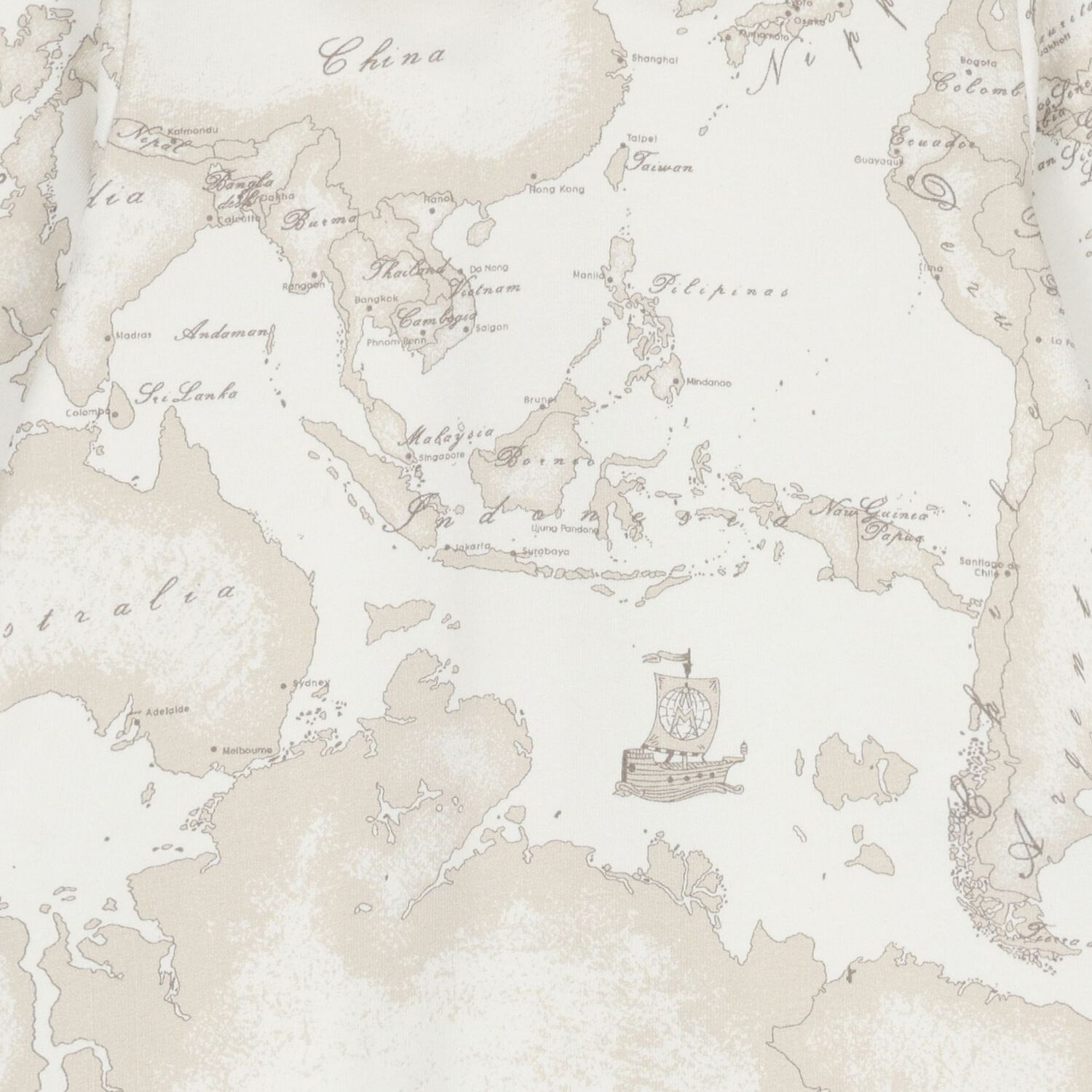 طقم ملابس أطفال بطبعة خريطة جغرافية باللونين العاجي والبيج, 3, hi-res