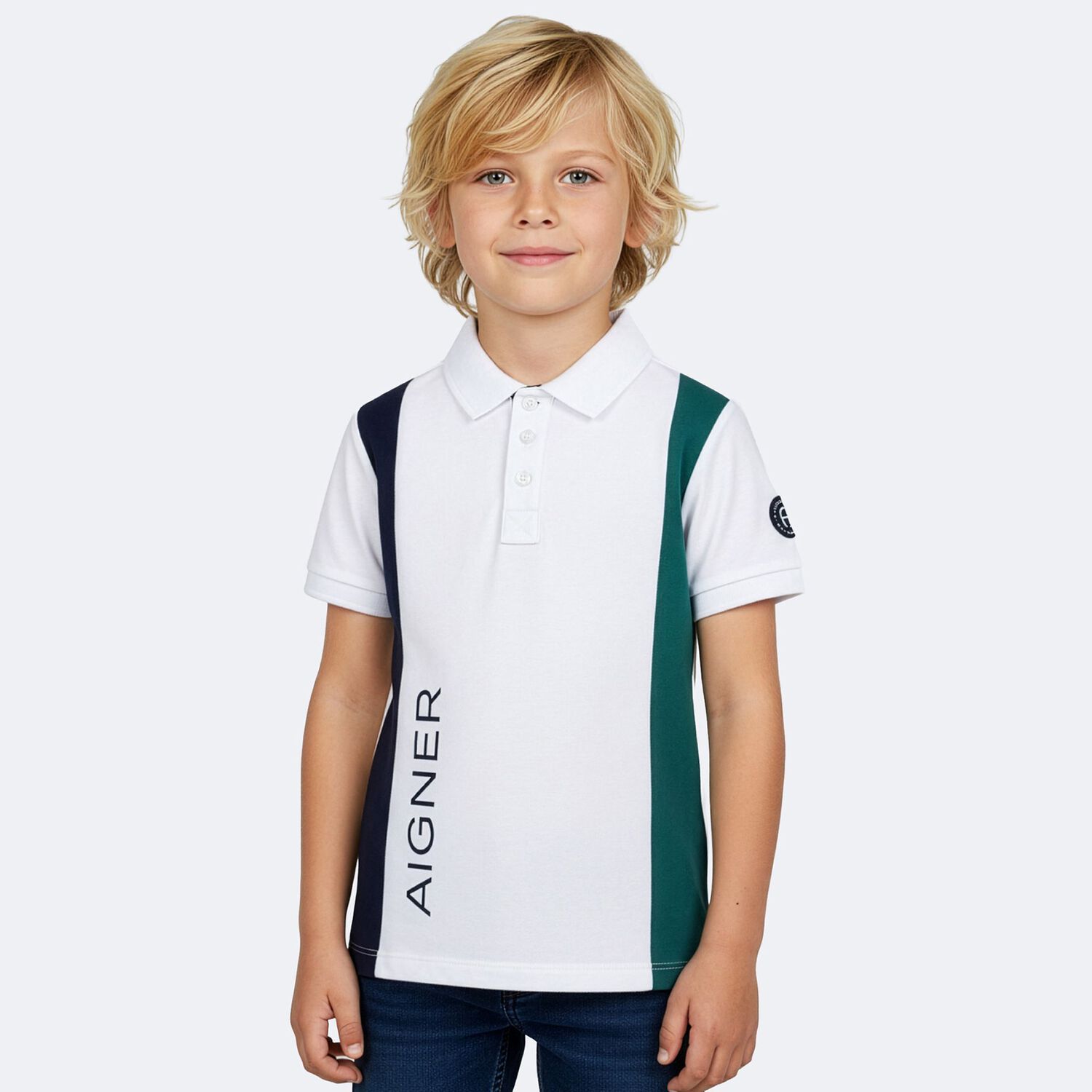 Boys White Logo Polo Shirt, 1, hi-res