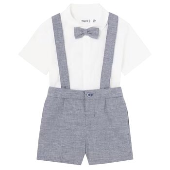 Younger Boys White & Blue Dungaree Set