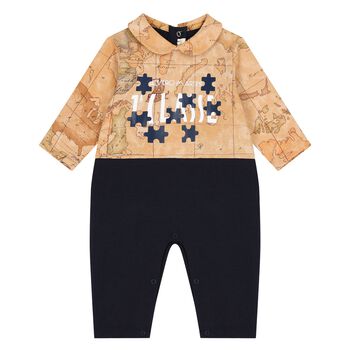 Alviero Martini Beige & Navy Blue Geo Map Romper, 1 Beige & Navy Blue Geo Map Romper