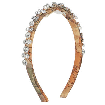 Girls Beige Geo Map Embellished Headband