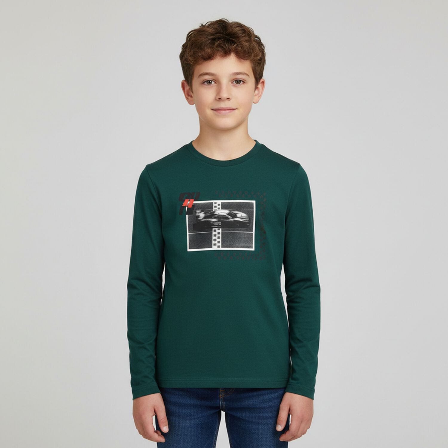 Boys White & Green Long Sleeve Top, 1, hi-res
