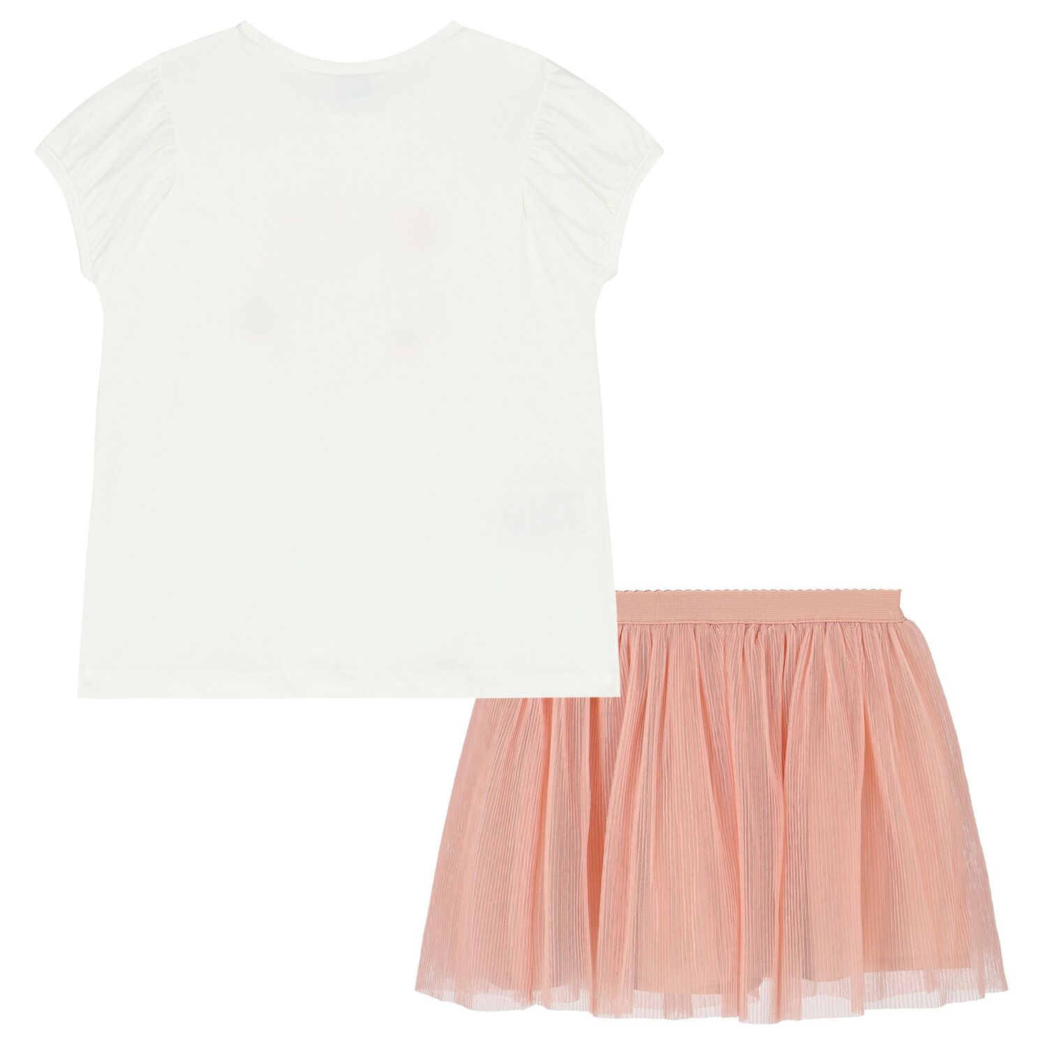 Girls White & Pink Tulle Skirt Set, 1, hi-res