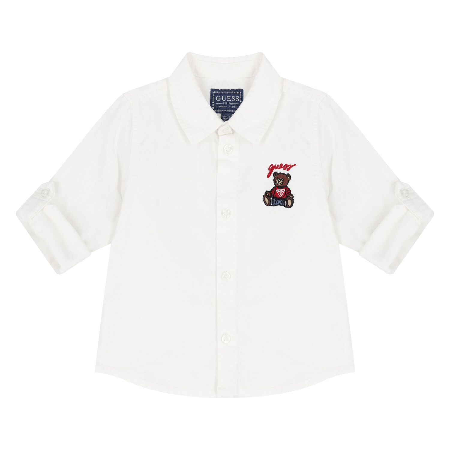 Baby Boys White Teddy Bear Logo Shirt, 1, hi-res image number null