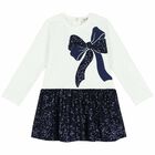 Girls Ivory & Navy Blue Sequin Dress, 1, hi-res