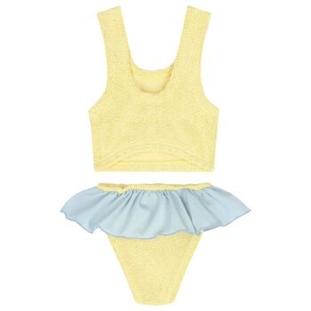 Girls Yellow & Blue Crinkle Bikini 