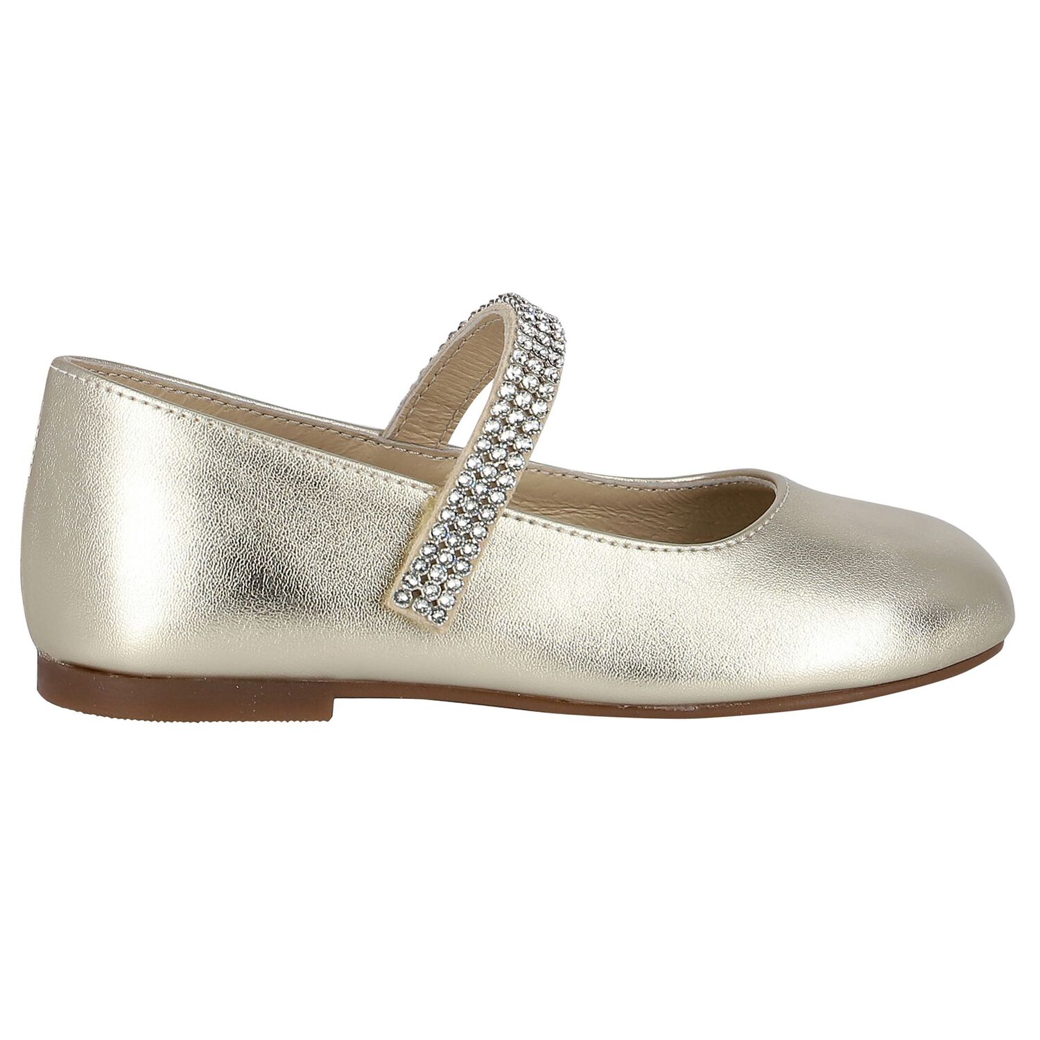 Girls Gold Swarovski Embellished Shoes, 1, hi-res