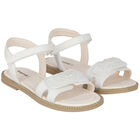 Girls White Crystal & Pearl Embellished Sandals, 1, hi-res